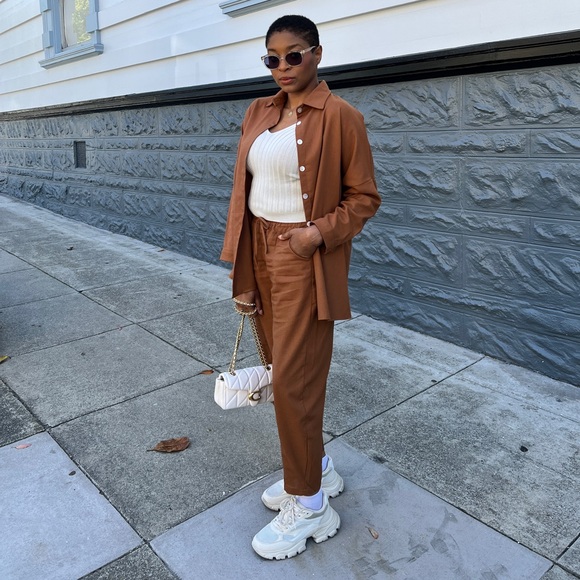 Linen Button Down Pant Set - Khaki - Picture 4 of 6